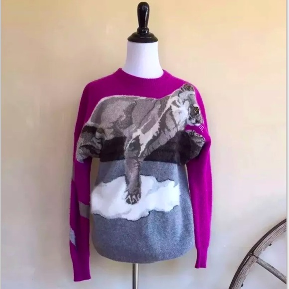 KRIZIA MAGLIA Vtg Rare Snow Leopard Lion Sweater - Picture 1 of 12